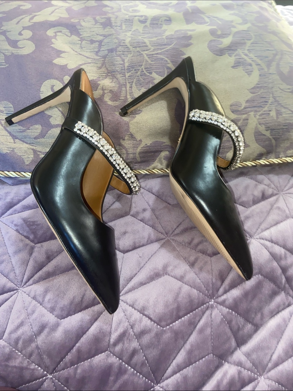 Kurt Geiger Black Pointed-Toe Mules with Crystal Strap - Picture 5 of 7